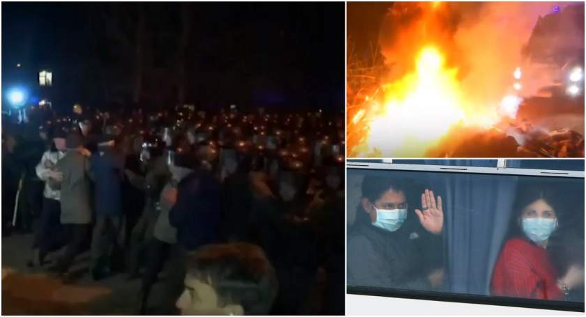 Panica coronavirusului: Autobuzele care îi transportau pe cetățenii evacuați din China, atacate de protestatari Panica coronavirusului: Autobuzele care îi transportau pe cetățenii evacuați din China, atacate de protestatari