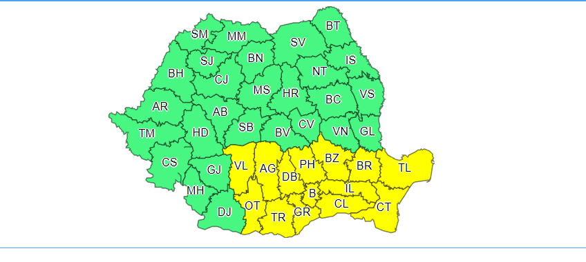 Temperaturi ridicate şi AVERTIZARE de ploi torenţiale, vijelii şi grindină