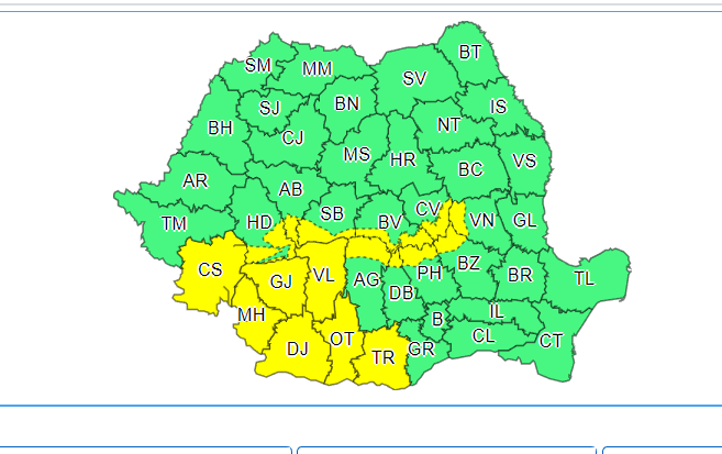 Cod Galben de vânt începând de duminică dimineaţa