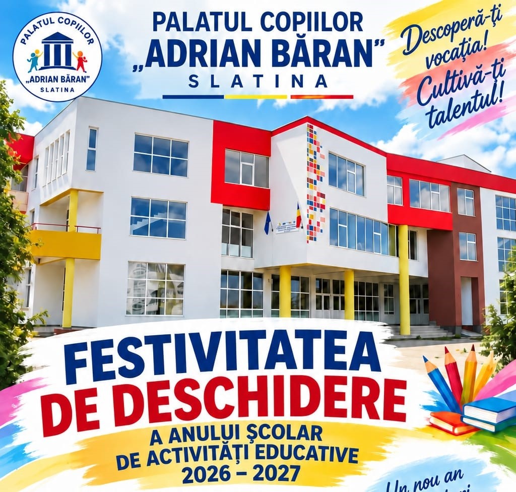 Palatul Copiilor „Adrian Băran” Slatina își deschide porțile pentru copii. Ateliere, activități interactive și spectacol de muzică și dans Palatul Copiilor „Adrian Băran” Slatina își deschide porțile pentru copii. Ateliere, activități interactive și spectacol de muzică și dans
